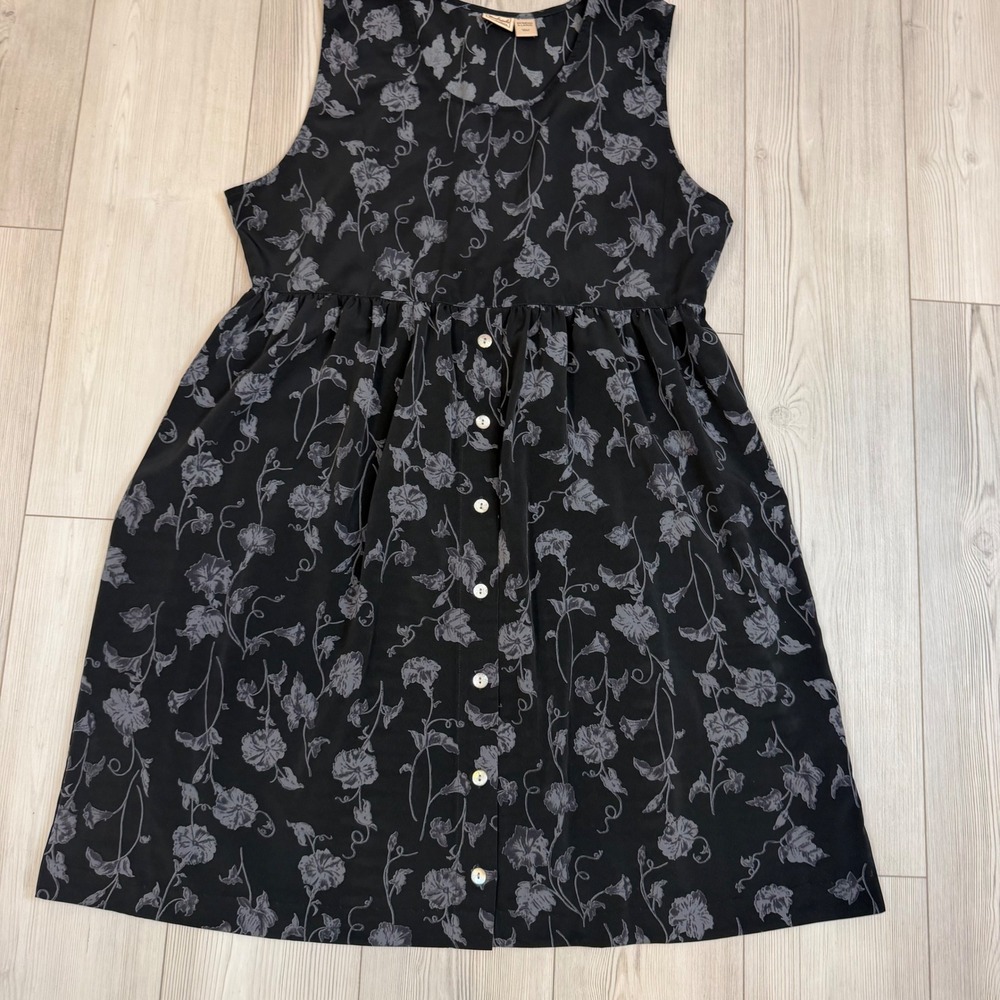 Woolrich Vintage Black Floral Sleeveless Button Front Midi Dress Xl 5962 View 3